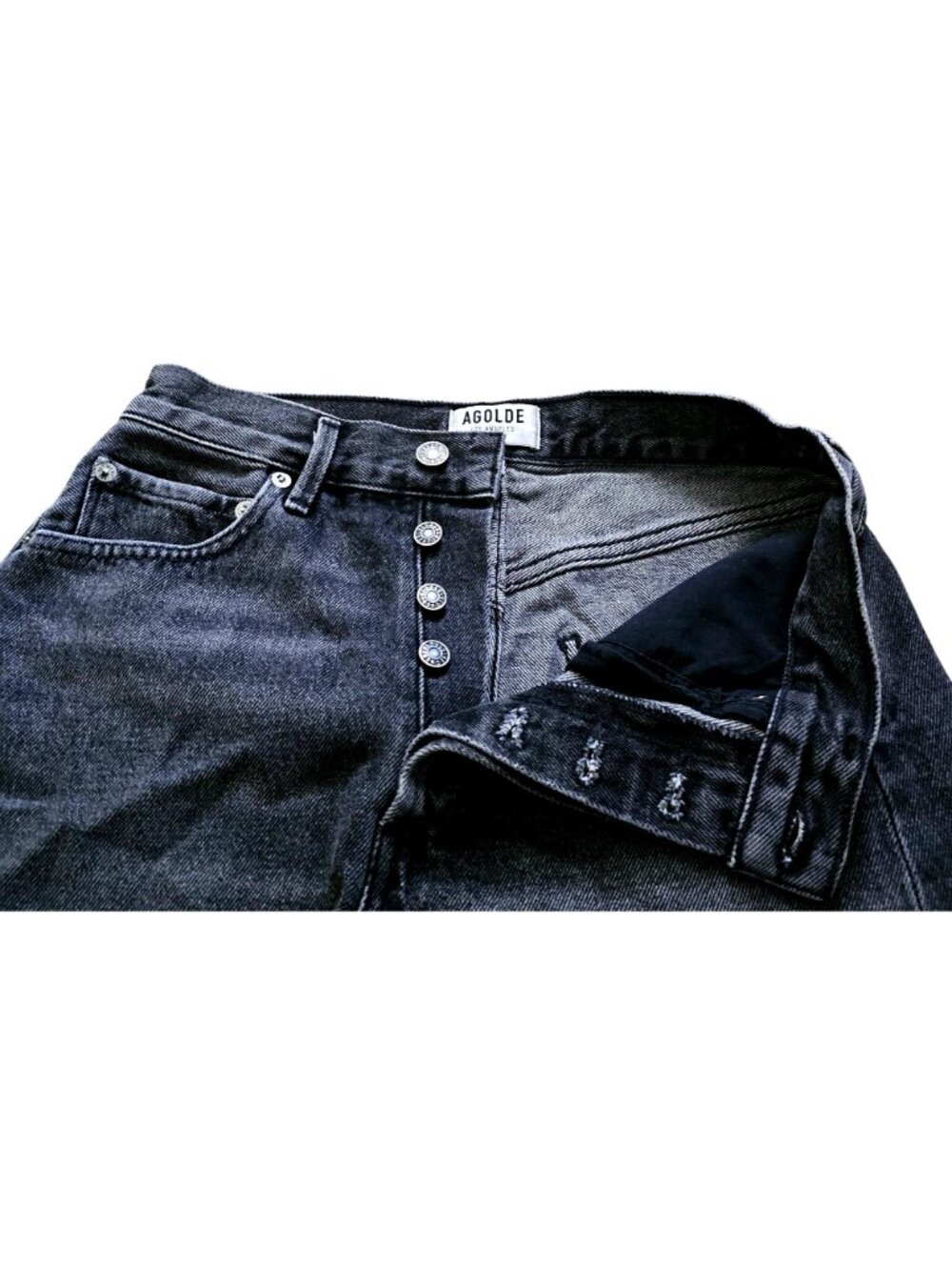 Agolde Premium High-Rise Distressed Denim Shorts Size 26 Gray Frayed Hem - Picture 5 of 11